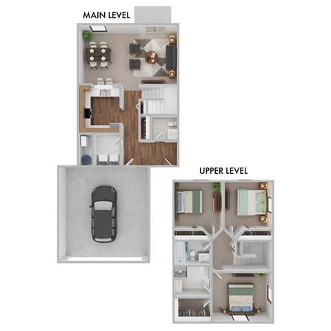 Floor plan for 3 beds, 2.5 baths, 1400 sqft